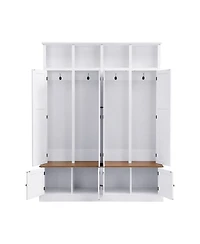 Streamdale Furniture 76.7''H Farmhouse Hall Tree with Bench Coat Rack and Storage Cabinet
