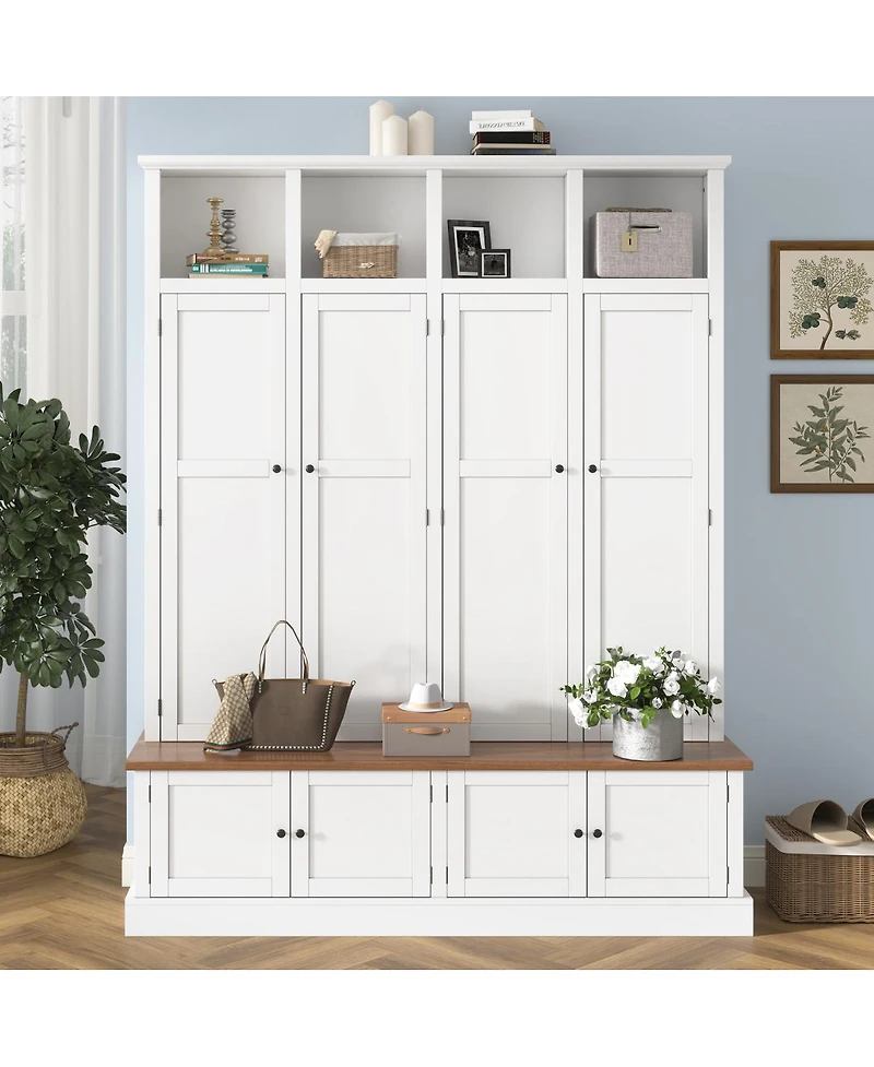 Streamdale Furniture 76.7''H Farmhouse Hall Tree with Bench Coat Rack and Storage Cabinet