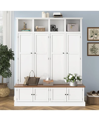 Streamdale Furniture 76.7''H Farmhouse Hall Tree with Bench Coat Rack and Storage Cabinet