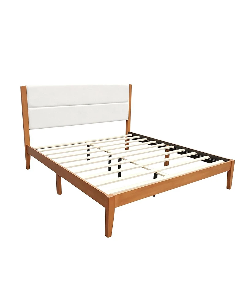 Streamdale Furniture Mid-Century Modern King Platform Bed with Upholstered Headboard