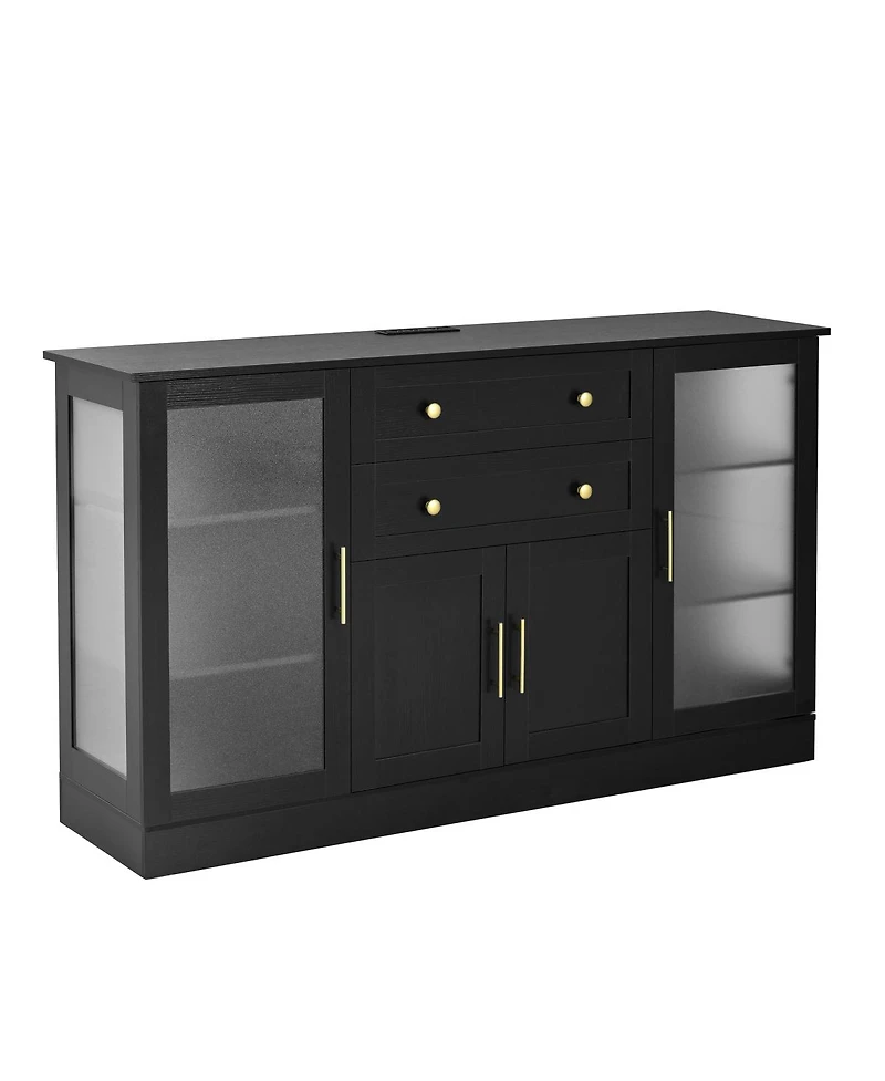 Streamdale Furniture U-Style 58.3'' Modern Buffet Sideboard with 4 Doors 2 Drawers and Power Outlet