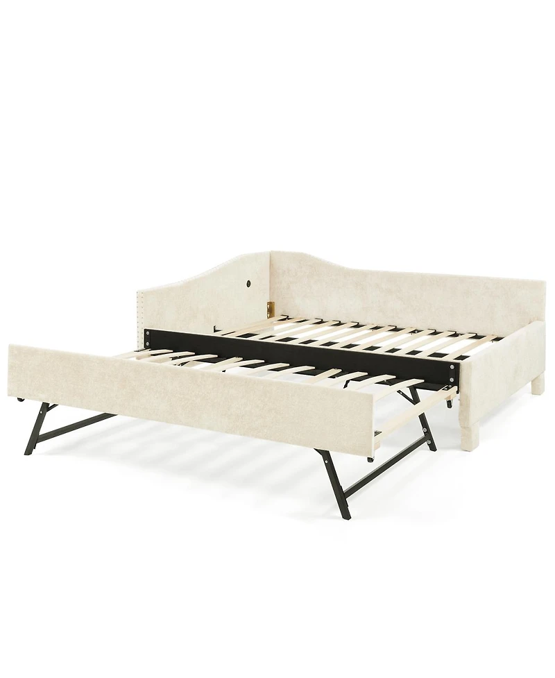 Streamdale Furniture Twin Curved Padded Daybed with Trundle and Usb Port
