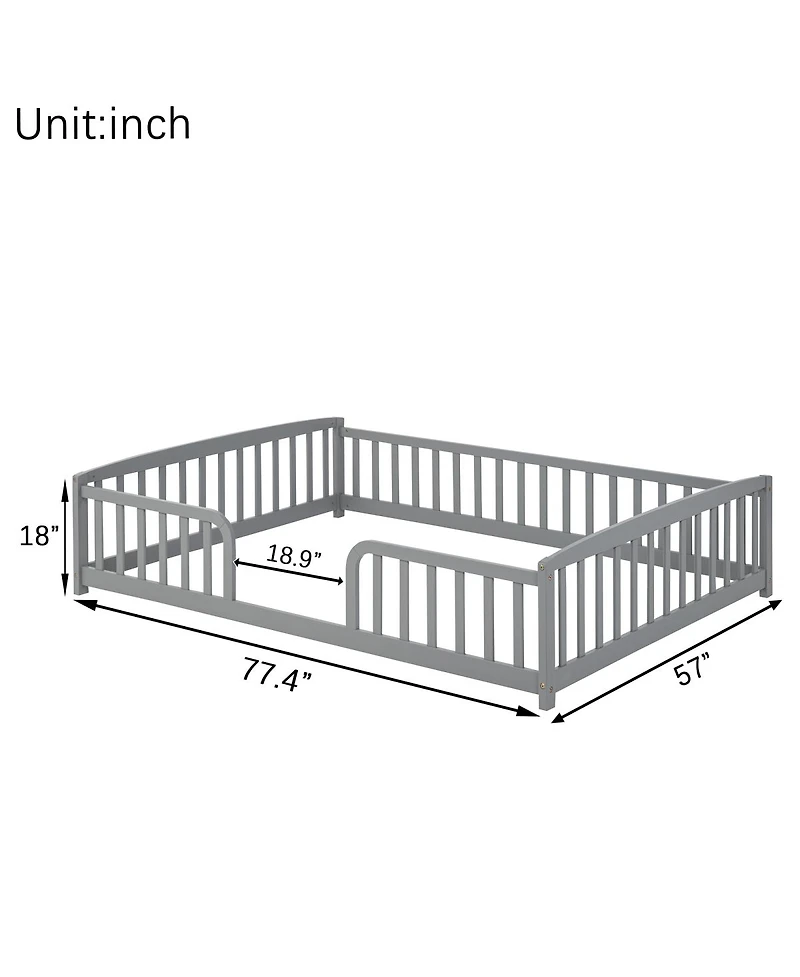 Streamdale Furniture Full Size Floor Fence Bed with Central Entrance and Guardrails