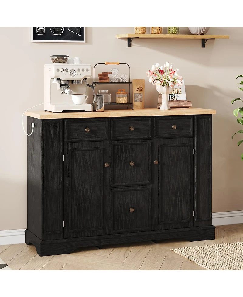 Streamdale Furniture 5-Drawer Sideboard Buffet Cabinet with Adjustable Shelves