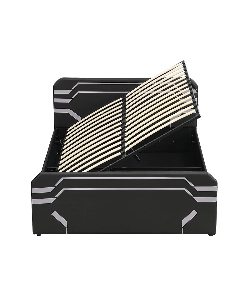 Streamdale Furniture Queen-Size Cyberpunk Hydraulic Storage Gaming Bed with Padded Headboard