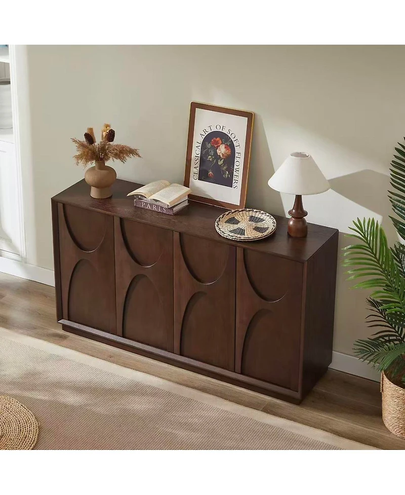 Streamdale Furniture 4-Door Solid Wood Carved Accent Cabinet with Adjustable Shelves