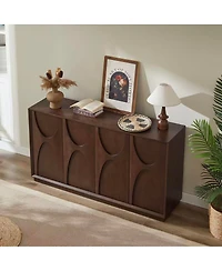 Streamdale Furniture 4-Door Solid Wood Carved Accent Cabinet with Adjustable Shelves