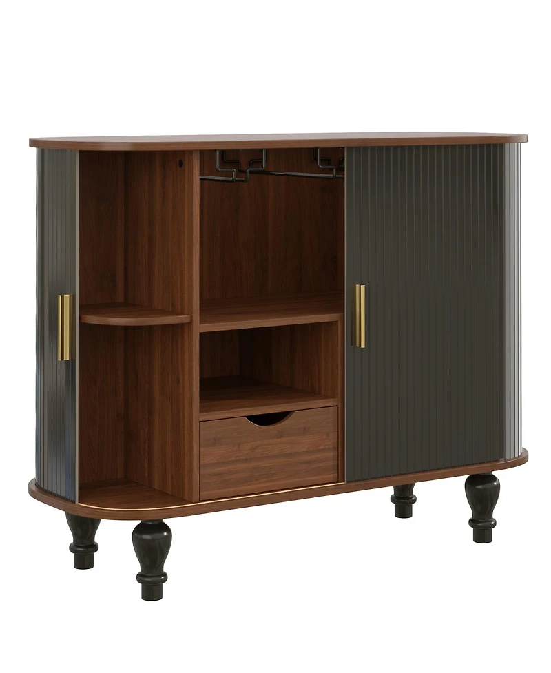 Streamdale Furniture 39'' Fluted Mid-Century Modern Bar Cabinet with Wine Storage and Drawer
