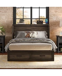 Streamdale Furniture Farmhouse Murphy Cabinet Bed with Charging Station and Storage Rustic