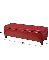 Streamdale Furniture Upholstered Pu Leather Storage Ottoman Solid Wooden Legs