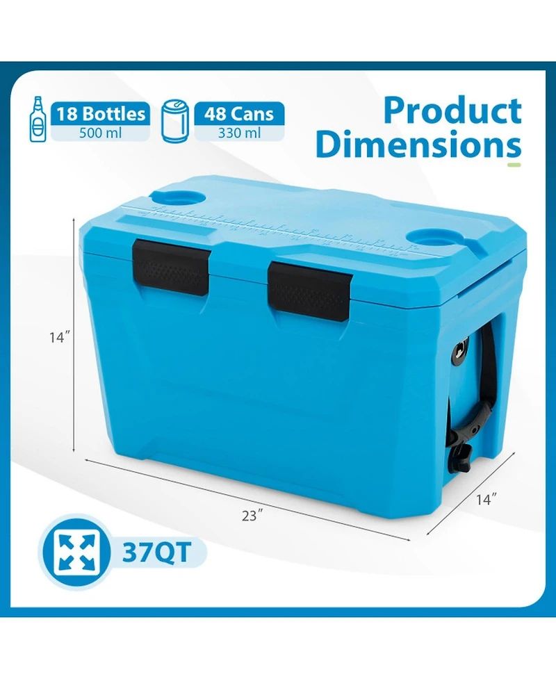 Gouun 37 Quart Insulated Hard Shell Ice Chest Cooler with Cup Holders and Drain Plug
