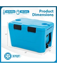 Gouun 37 Quart Insulated Hard Shell Ice Chest Cooler with Cup Holders and Drain Plug