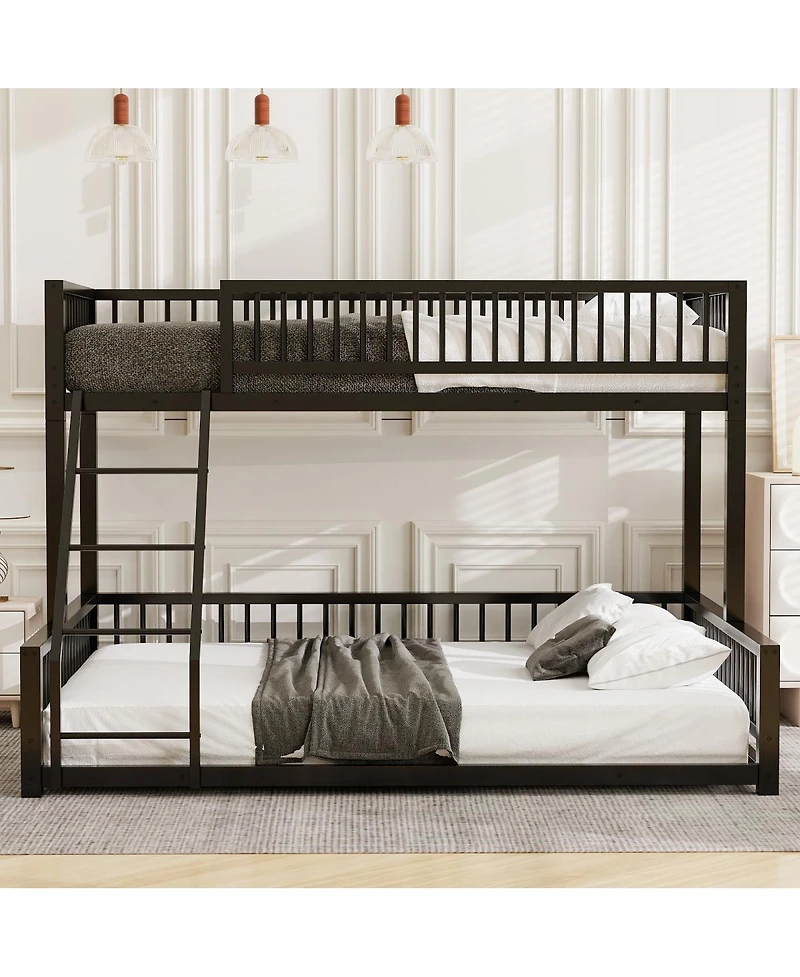 Streamdale Furniture Twin Xl over Queen Floor Bunk Bed with Ladder and Guardrails
