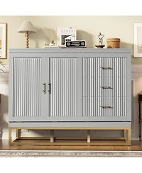 Streamdale Furniture Murphy queen bed with Wooden doors design fake drawers metal legs