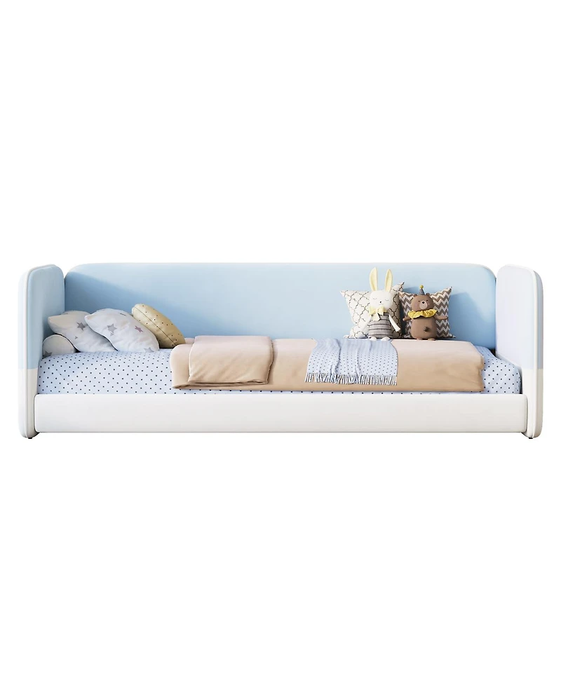 Streamdale Furniture Twin Montessori Floor Bed with Upholstered Headboard and Armrests