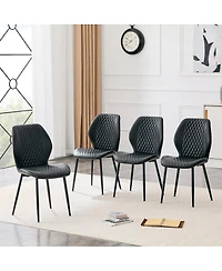 Streamdale Furniture Set of 4 Modern Diamond-Quilted Pu Dining Chairs with Metal Legs