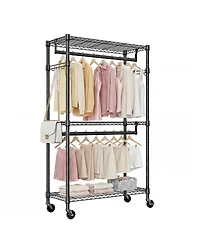 Streamdale Furniture Heavy Duty 3-Tier Rolling Garment Rack with 2 Rods and Side Hooks