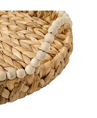 Gibson Home 17-Inch Woven Decorative Serving Tray – Large Natural Water Hyacinth Basket with Wood-Bead Trim and Handles