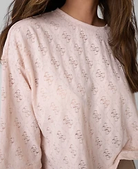 Guess Women's 4G Rhombus Jacquard Crewneck Short-Sleeve Knit T-Shirt