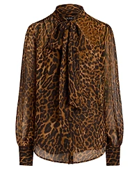 Lauren Ralph Petite Ocelot Print Chiffon Tie-Neck Blouse