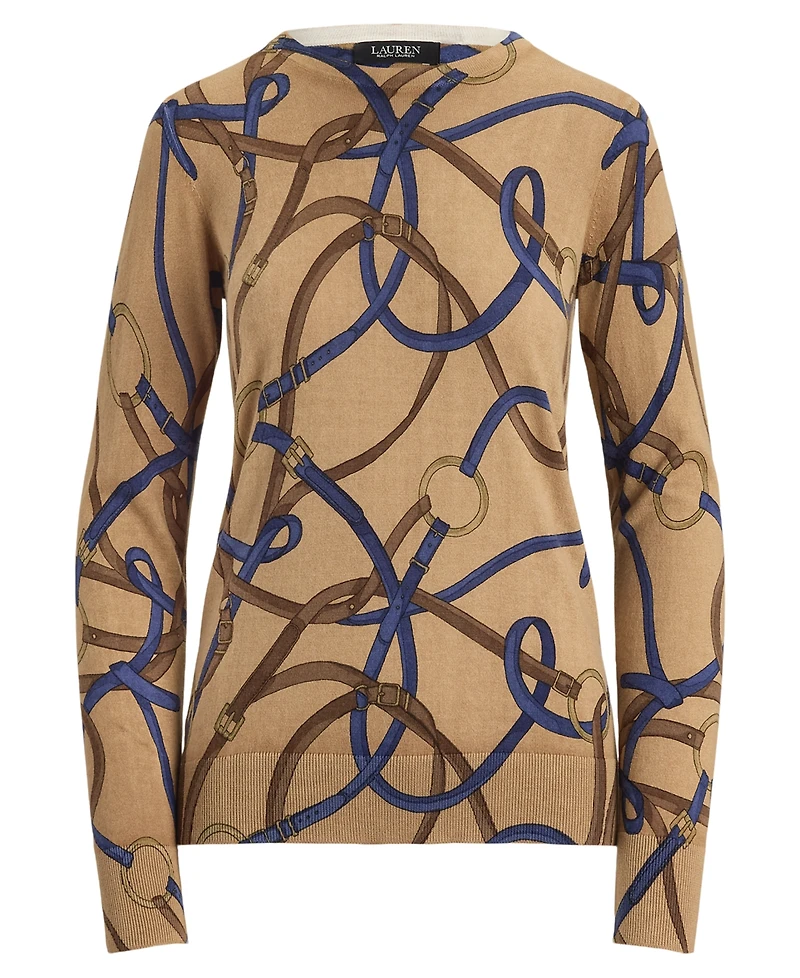 Lauren Ralph Petite Belting-Print Cotton-Modal Crewneck Sweater