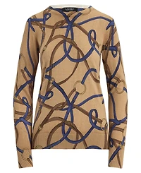 Lauren Ralph Petite Belting-Print Cotton-Modal Crewneck Sweater