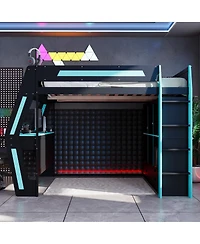 Streamdale Furniture Full Size Gaming Loft Bed with Desk Rgb Lights Storage and Staircase
