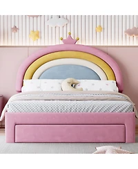 Streamdale Furniture Rainbow Velvet Upholstered Platform Bed with Storage Drawer