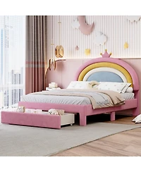 Streamdale Furniture Rainbow Velvet Upholstered Platform Bed with Storage Drawer