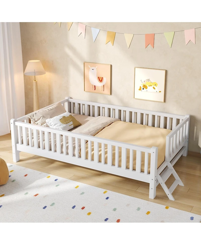 Streamdale Furniture Wood Twin Size Platform Bed with Guardrail