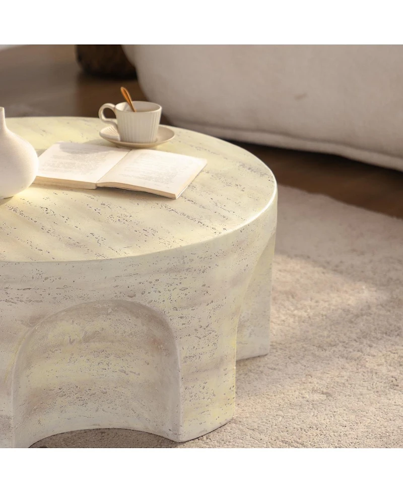 Streamdale Furniture MgO Modern Minimalist Round Accent Coffee Table with Arched Cutout Base
