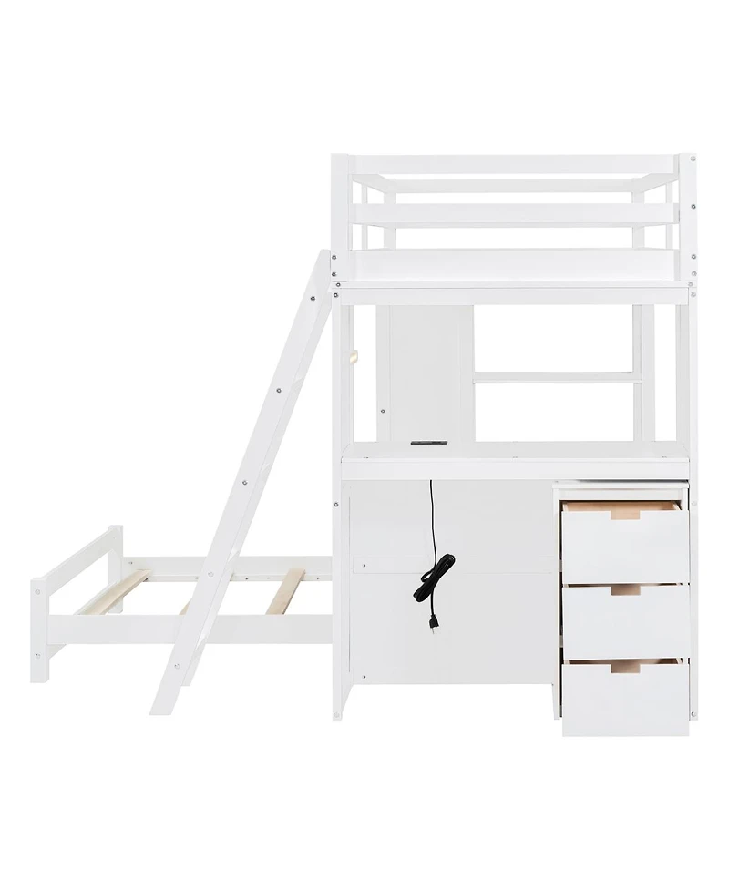 Streamdale Furniture Twin over Twin Bunk Bed with Led Light and Usb Ports