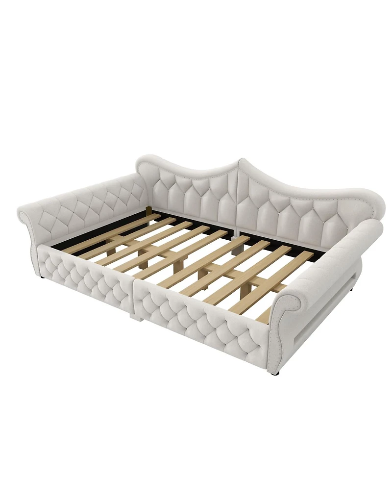 Streamdale Furniture Queen Size Upholstered Led Daybed with Nailhead Trim