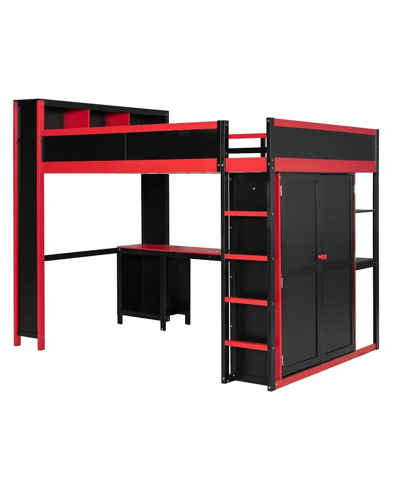 Streamdale Furniture Wooden Queen Loft Bed with Wardrobe Desk and Storage