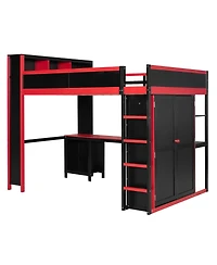 Streamdale Furniture Wooden Queen Loft Bed with Wardrobe Desk and Storage