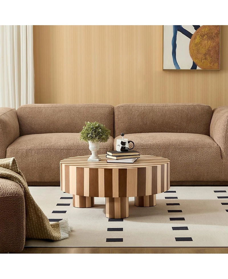 Streamdale Furniture Round Wood Coffee Table Natural Finish For Living Room