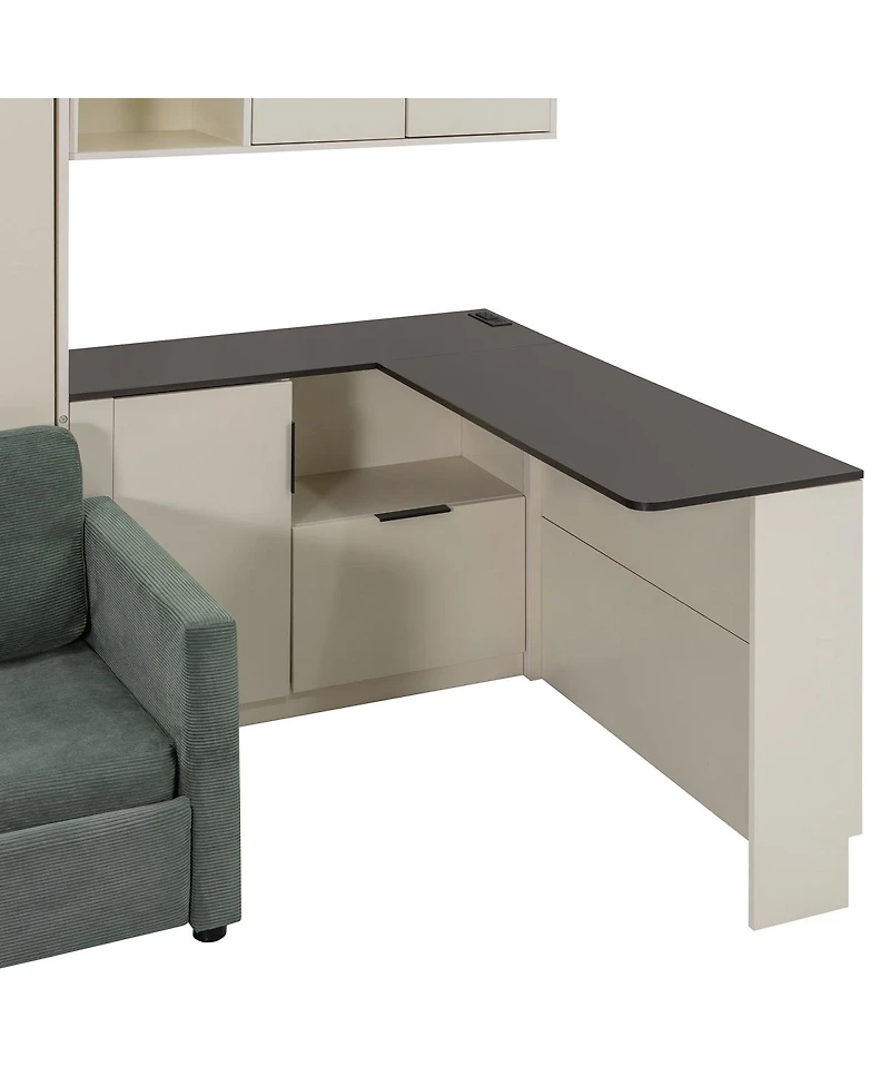 Streamdale Furniture Queen Murphy Bed with Sofa Storage Led and Usb Cream