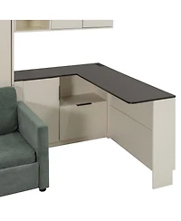 Streamdale Furniture Queen Murphy Bed with Sofa Storage Led and Usb Cream