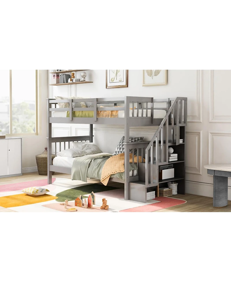 Streamdale Furniture Twin-Over-Twin Stairway Bunk Bed with Storage