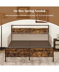 Sugift Queen Size Metal Bed Frame Industrial Platform Bed with Wooden Headboard