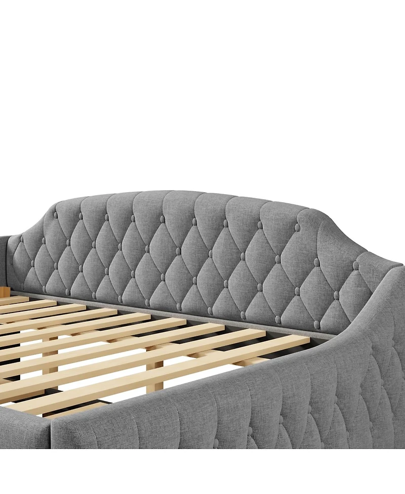 Streamdale Furniture Upholstered Full Size Daybed with Led Belt Trundle and Three Drawers