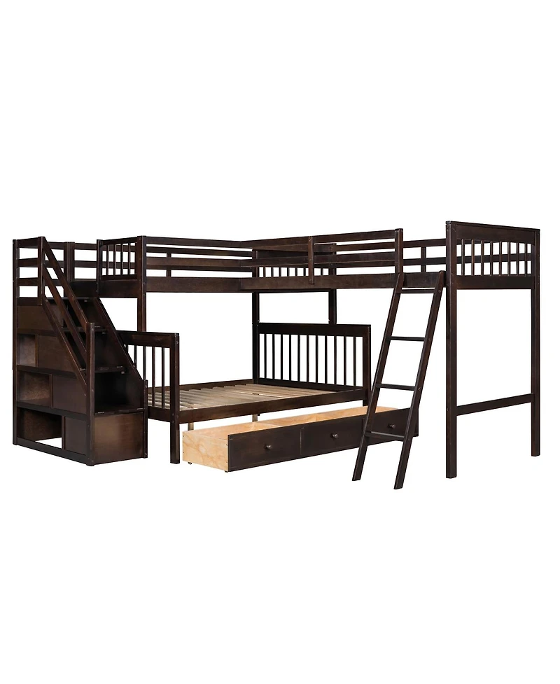 Streamdale Furniture Twin over Full L-Shaped Bunk Bed With 3 Drawers Ladder and Staircase