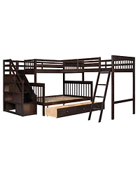 Streamdale Furniture Twin over Full L-Shaped Bunk Bed With 3 Drawers Ladder and Staircase