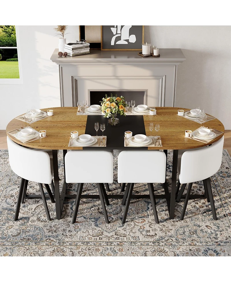 Streamdale Furniture 9-Piece Oval Dining Table Set with 8 Pu Leather Chairs