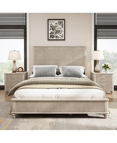 Streamdale Furniture Queen Solid Wood Platform Bed Frame with Tall Headboard No Box Spring Needed