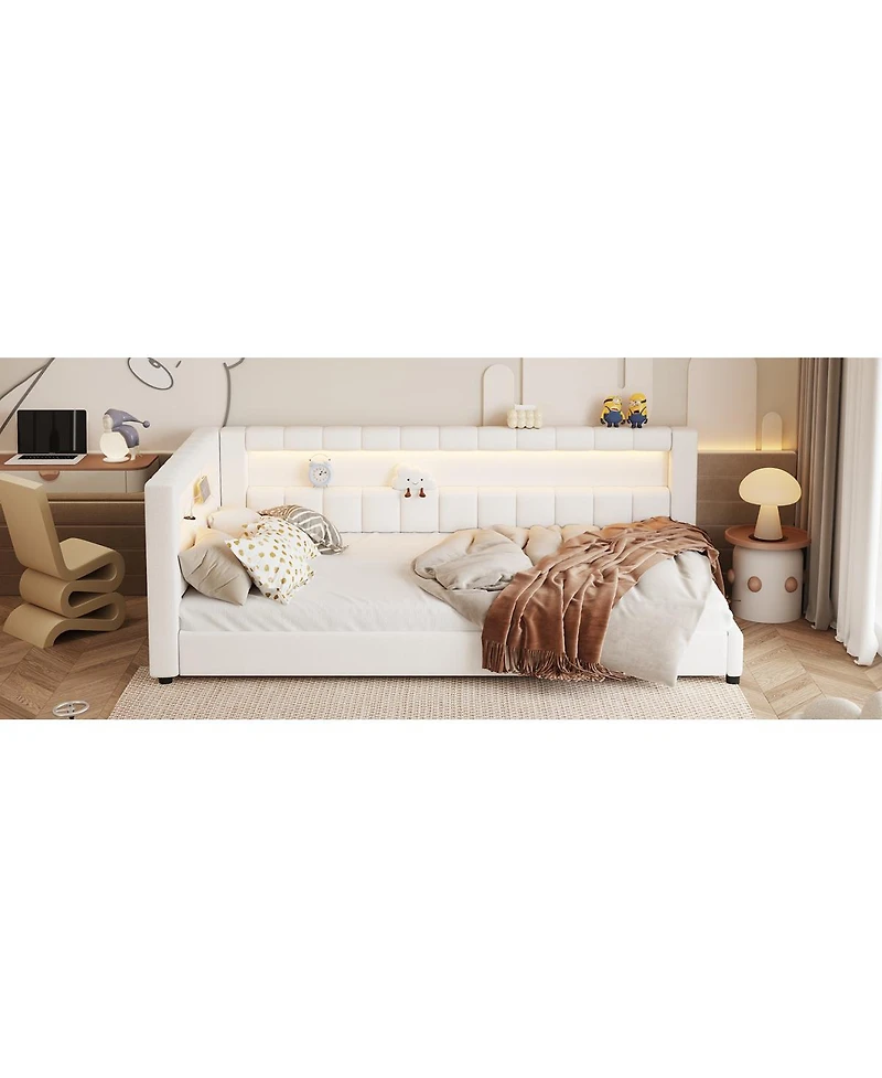 Streamdale Furniture Upholstered Twin Xl Size Platform Bed with Usb Ports and Led Belt Cream