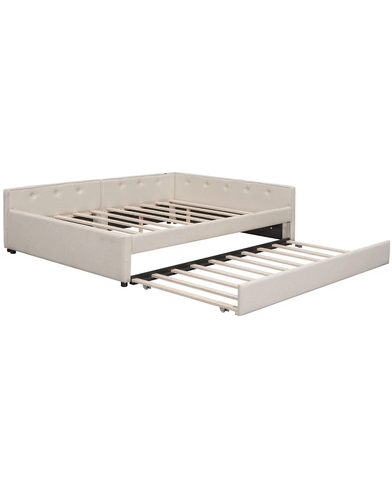 Streamdale Furniture Queen Size Upholstered Platform Bed with Usb and Twin Size Trundle