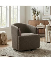 Streamdale Furniture30'' Modern Boucle Swivel Barrel Chair with Solid Wood Accents