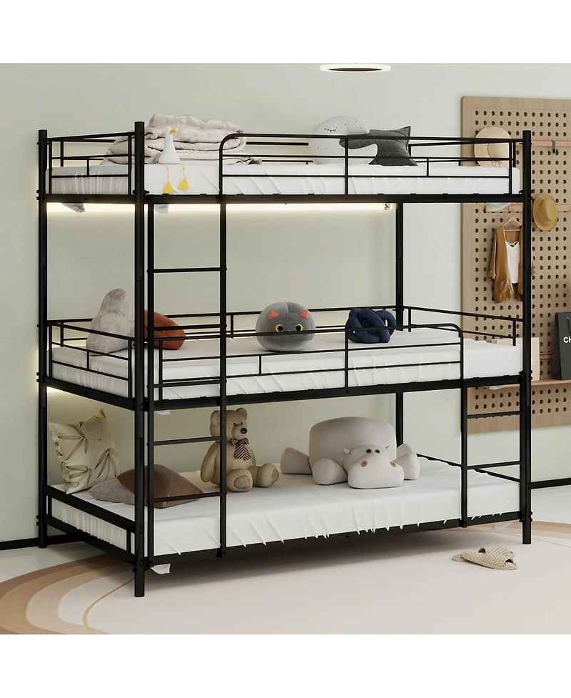 Streamdale Furniture Heavy-Duty Triple Bunk Bed with Ladder and Railing