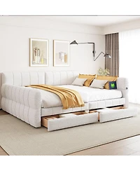 Streamdale Furniture Queen Size Upholstered Platform Bed with Usb and 2 Drawers